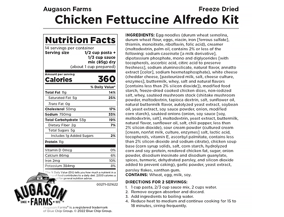 Augason Farms: Chicken Fettuccine Alfredo with Freeze-Dried Chicken Can